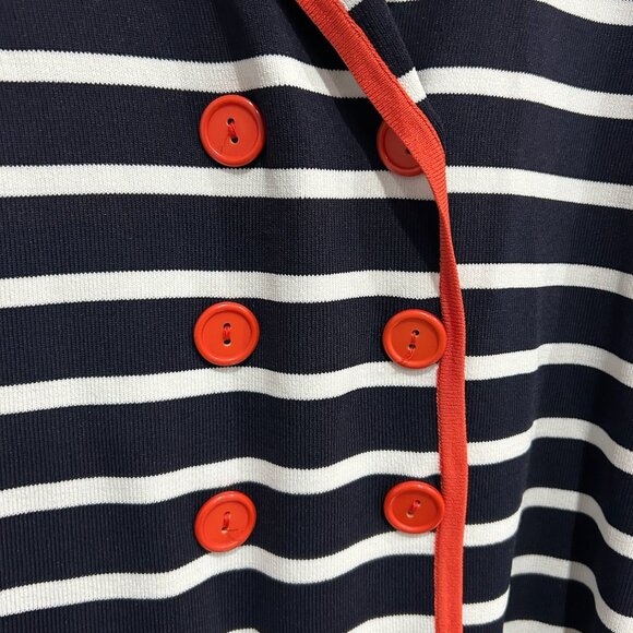 Yarns & Stitches Small Striped Red Trim Button Front Cardigan Nautical Preppy NW - Picture 3 of 11